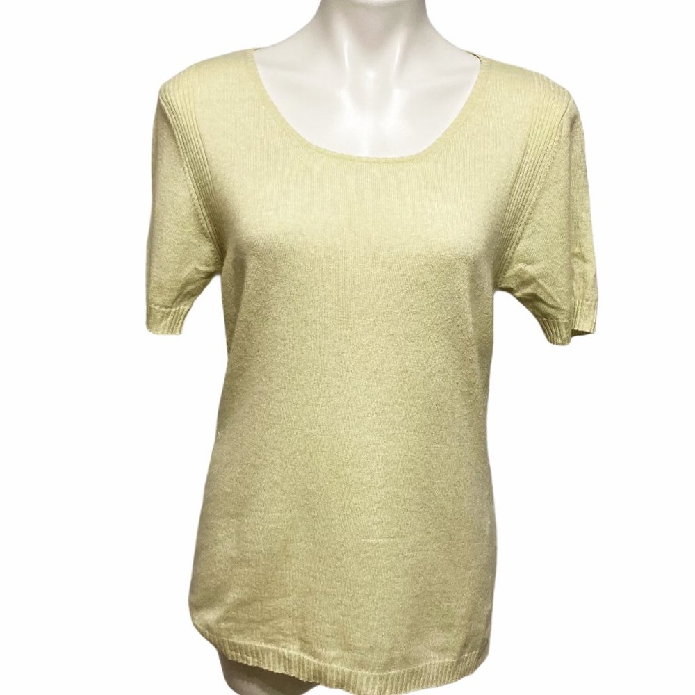 Escada Medium Large Silk Wool Blend Short Sleeve Sweater